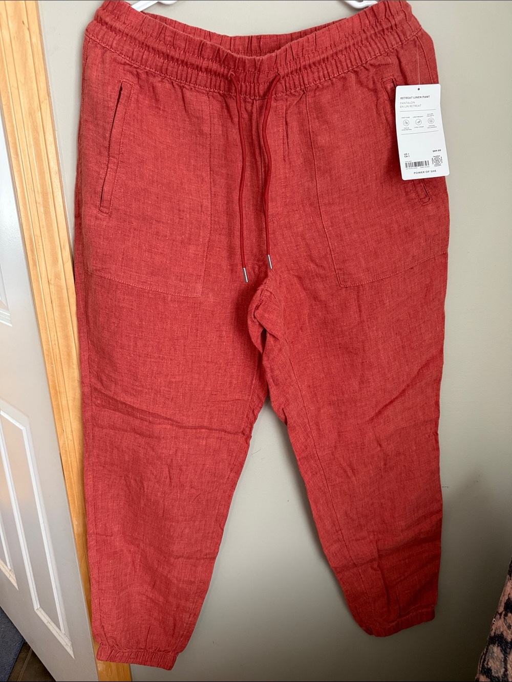 Athleta Rust Red Drawstring Linen-Blend Jogger Pants
